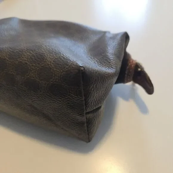 CELINE Old Vintage Pouch PVC Leather Cosmetic Bag Authentic Brown - Picture 9 of 16